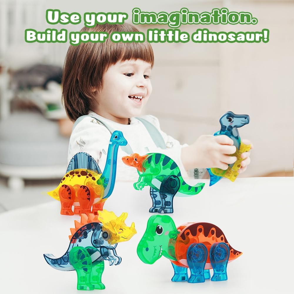Dinosaur Magnetic Tiles,Animals Magnet Building Blocks Toys Dino World,3D STEM Educational Magnet