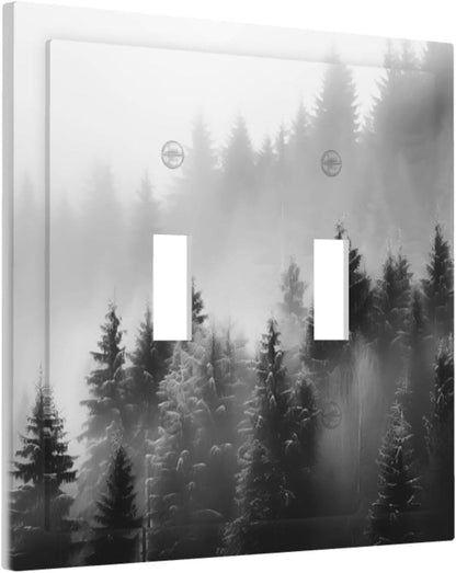 Foggy Forest Natural Scenery Retro Tree Pine Decorative Switch Plates 2 Gang Double Toggle Outlet