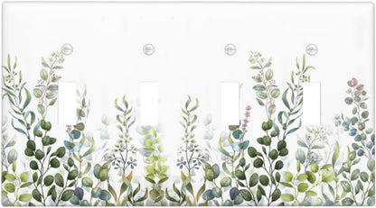 Green Eucalyptus Leaf Plant Herbs Springnature Light Switch Covers Quad Toggle Electrical Faceplate