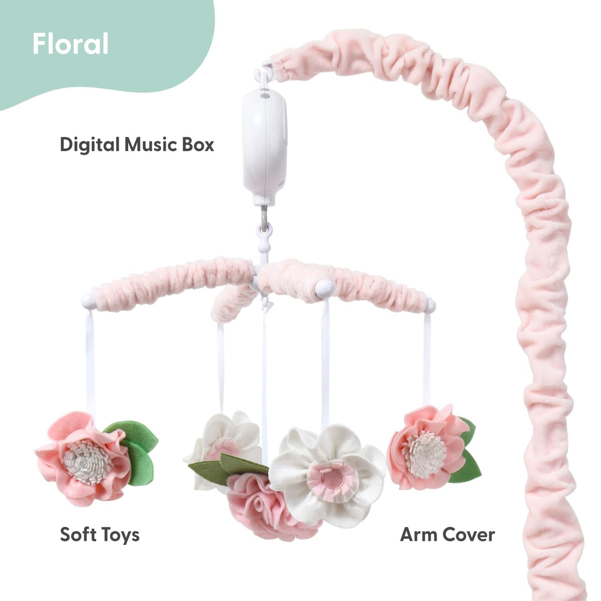 The Peanutshell Crib Mobile for Girls - Pink Musical Baby Crib Mobile with 12 Lullabies, Flower