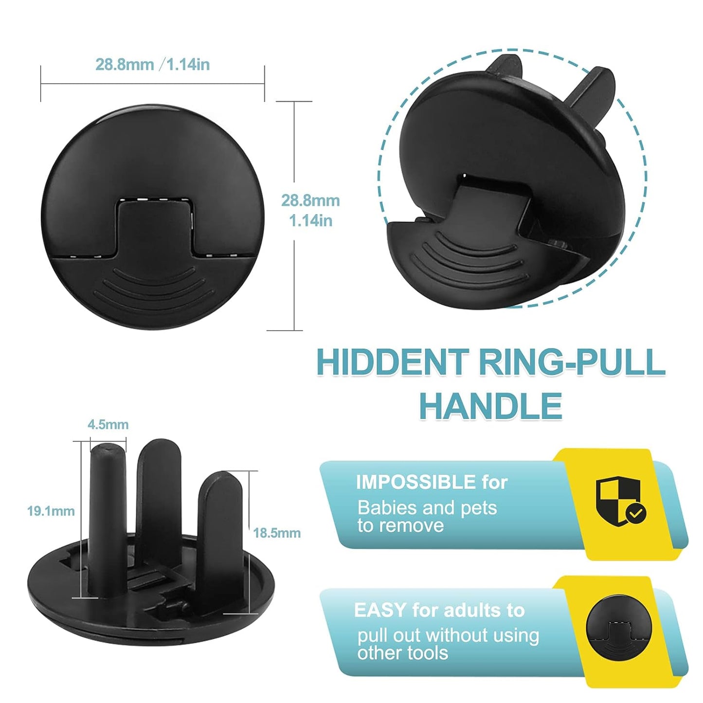 52 Pack Black Safety Outlet Covers Baby Proofing, Electrical Socket Outlet Plugs 3-Prong Child