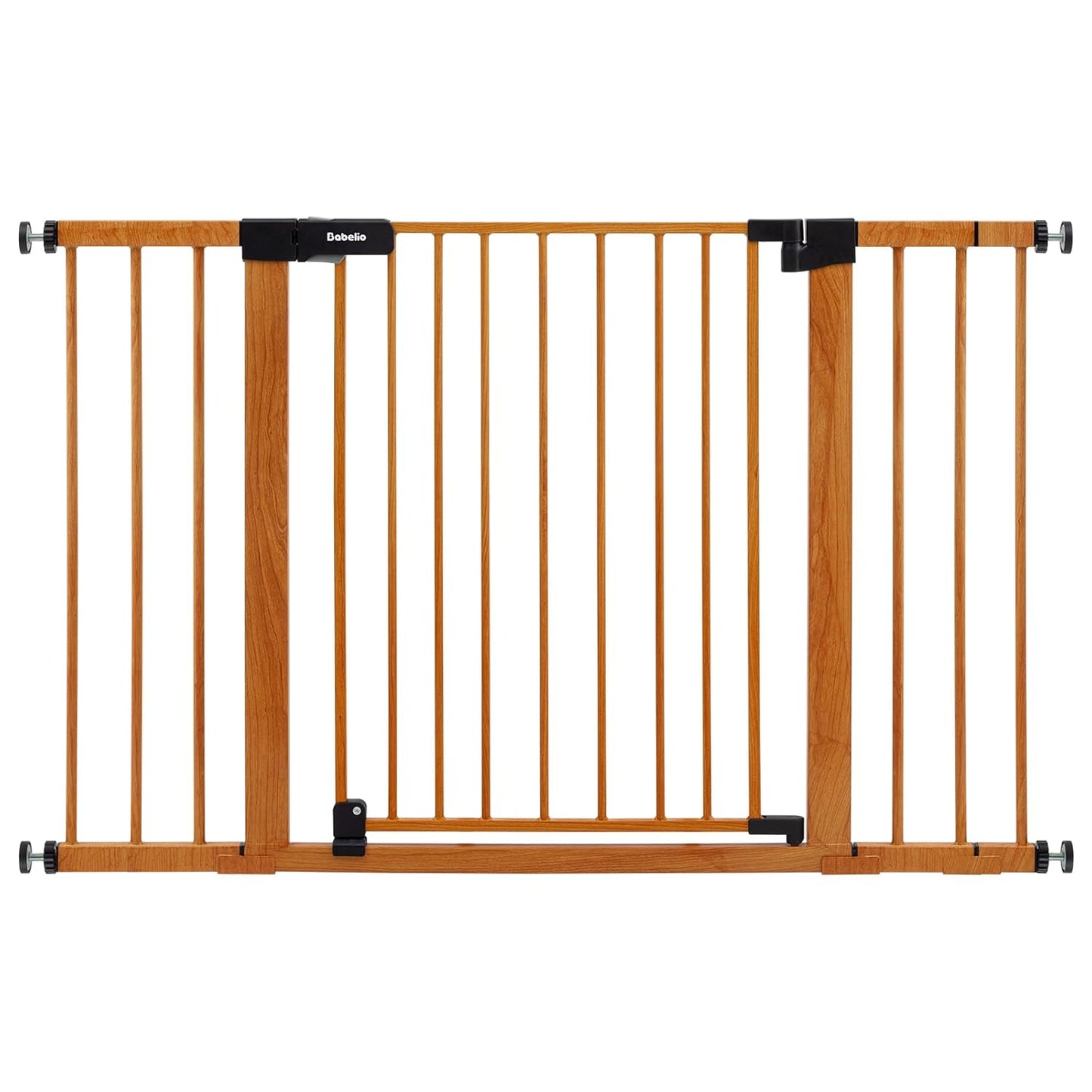 BABELIO 29-48" Metal Baby Gate with Brown Wood Pattern, Auto Close Dog Gate for The House, Stairs