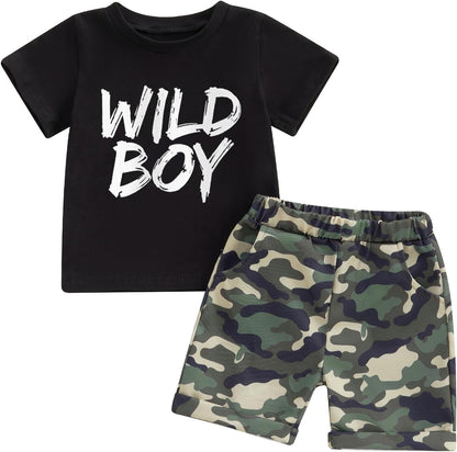 wdehow Toddler Kids Baby Boy Summer Clothes Sets 1T 2T 3T 4T 5T Letter Print Short Sleeve Tops