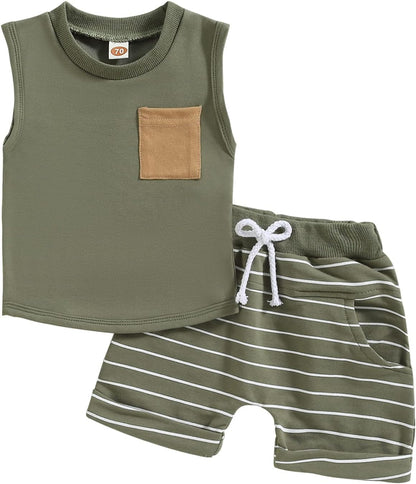 Kupretty Baby Boy Summer Clothes Sleeveless Tank Tops Vest T-Shirt + Casual Shorts Toddler Outfits