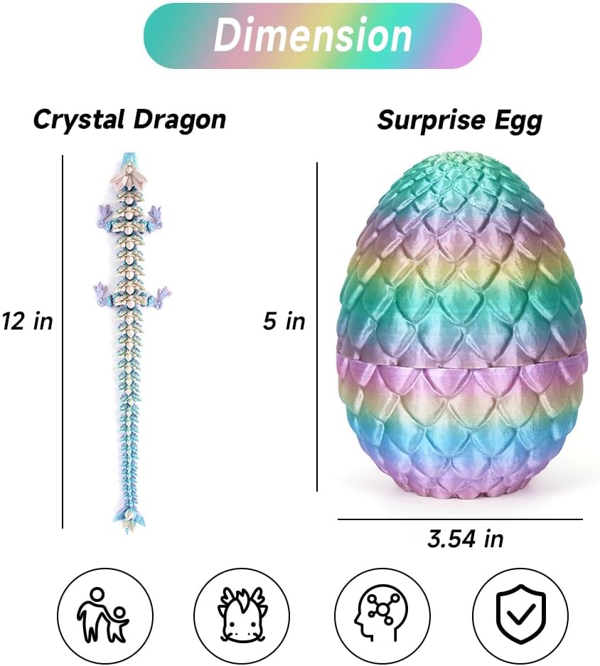 3D Printed Dragon Egg, Mystery Crystal Dragon Egg Fidget Toys Surprise, Articulated Crystal Dragon
