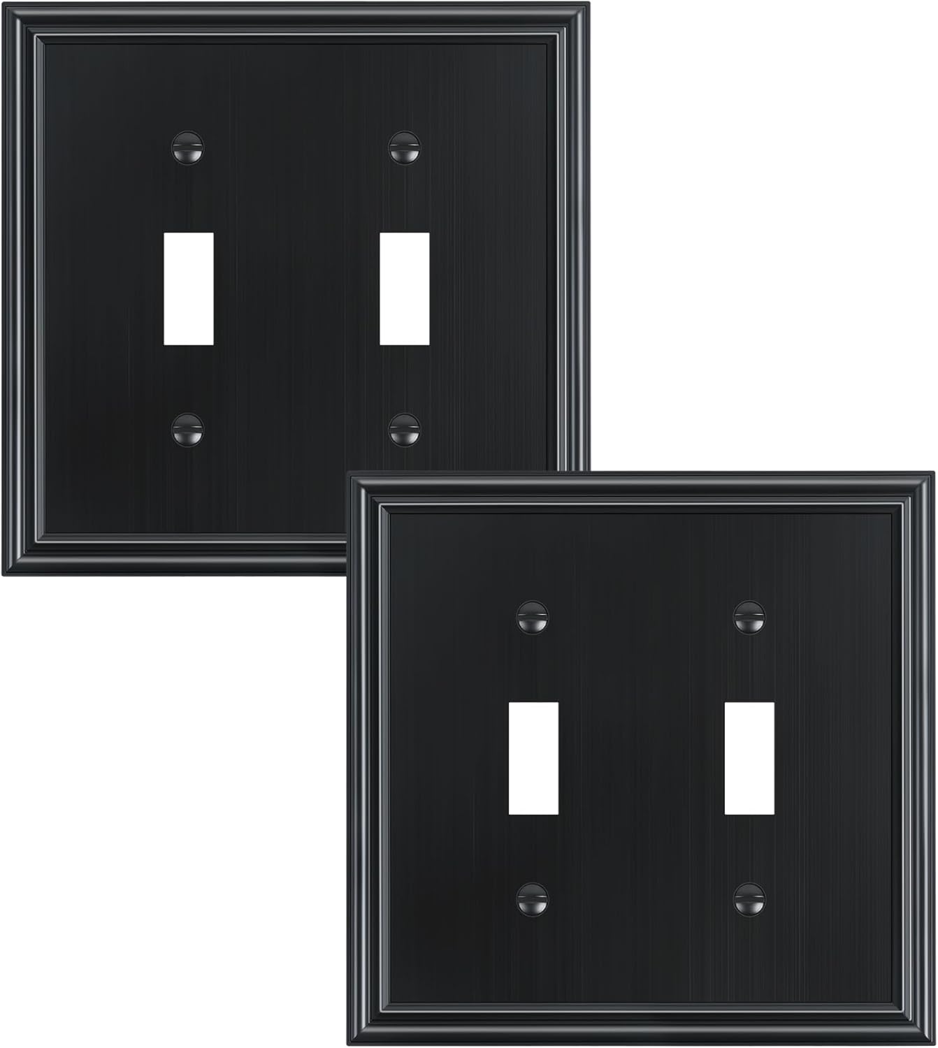 2-Pack Double Toggle Light Switch Cover Plate, Durable Solid Zinc Alloy Decorative Dual Switch