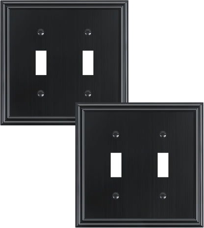 2-Pack Double Toggle Light Switch Cover Plate, Durable Solid Zinc Alloy Decorative Dual Switch