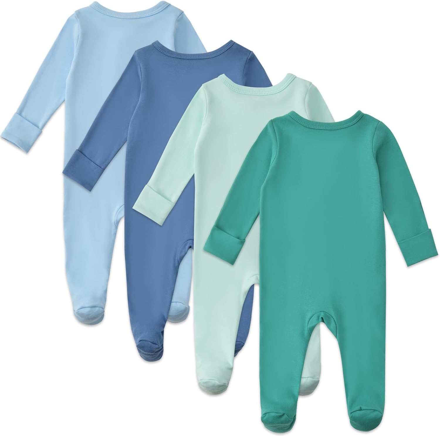 Aablexema Baby Footed Pajamas with Mitten Cuffs Zipper 4-Pack Infant Newborn Cotton Long Sleeve