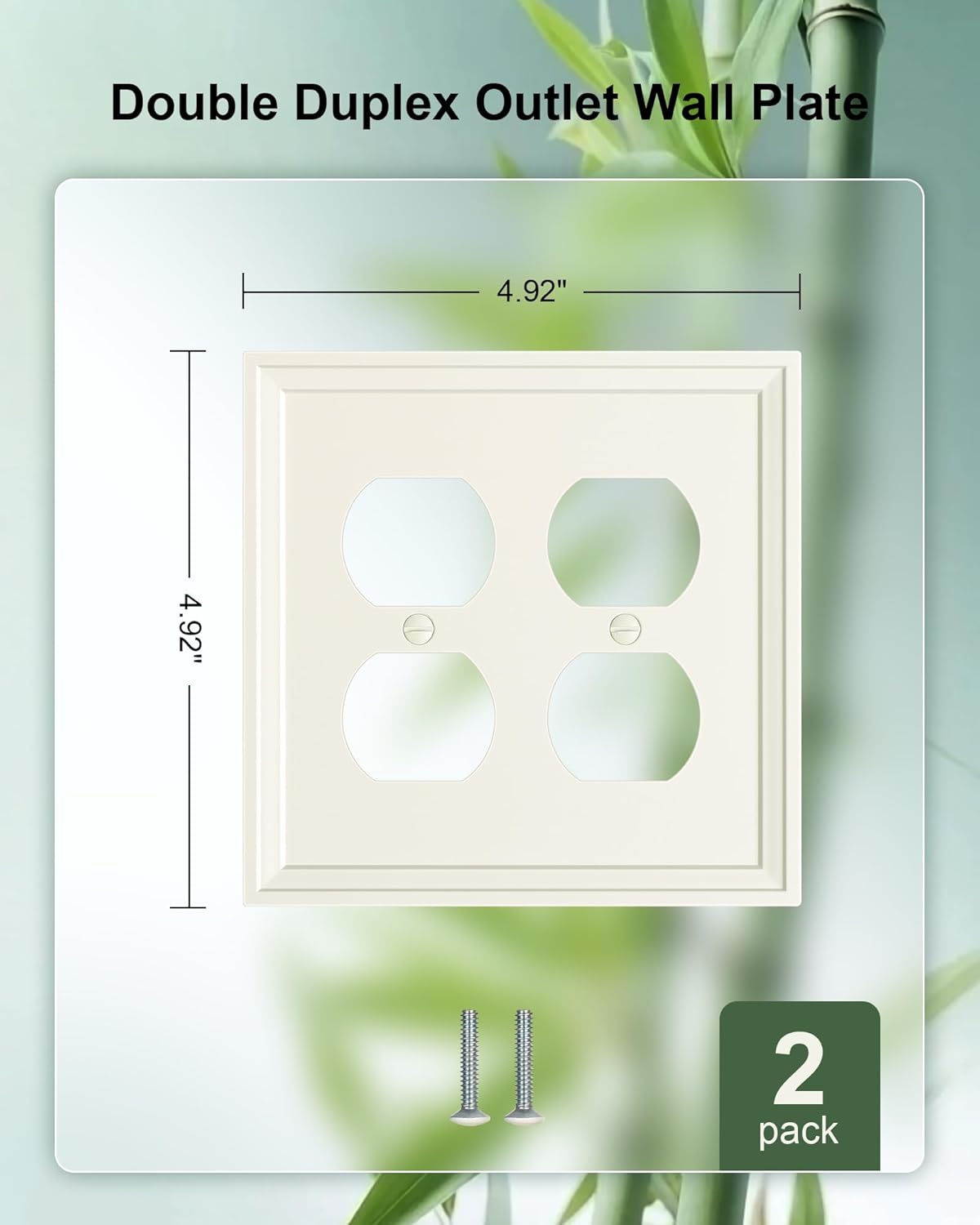 2-Pack Double Duplex Outlet Cover, Natural Bamboo Fiber Switch Plates and Outlet Covers, Light