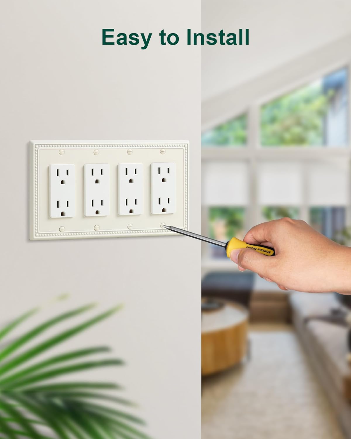 2-Pack Quad Decorator Outlet Cover Plate, Light Almond Pearls Decorative Switch Plates Covers