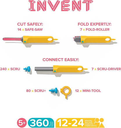 Makedo Invent | Upcycled Cardboard Construction Toolkit in Large Toolbox (360 Pieces) | STEM +