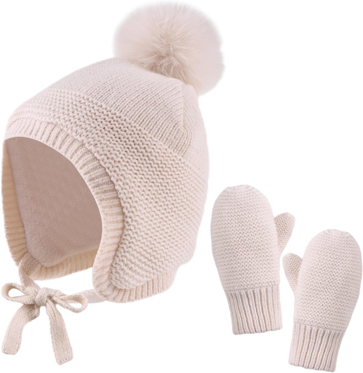Basic Winter Baby Beanie Gloves Boys Girls Knitted Hat Pompom Kids Earflap Hats Warm Infant Toddler