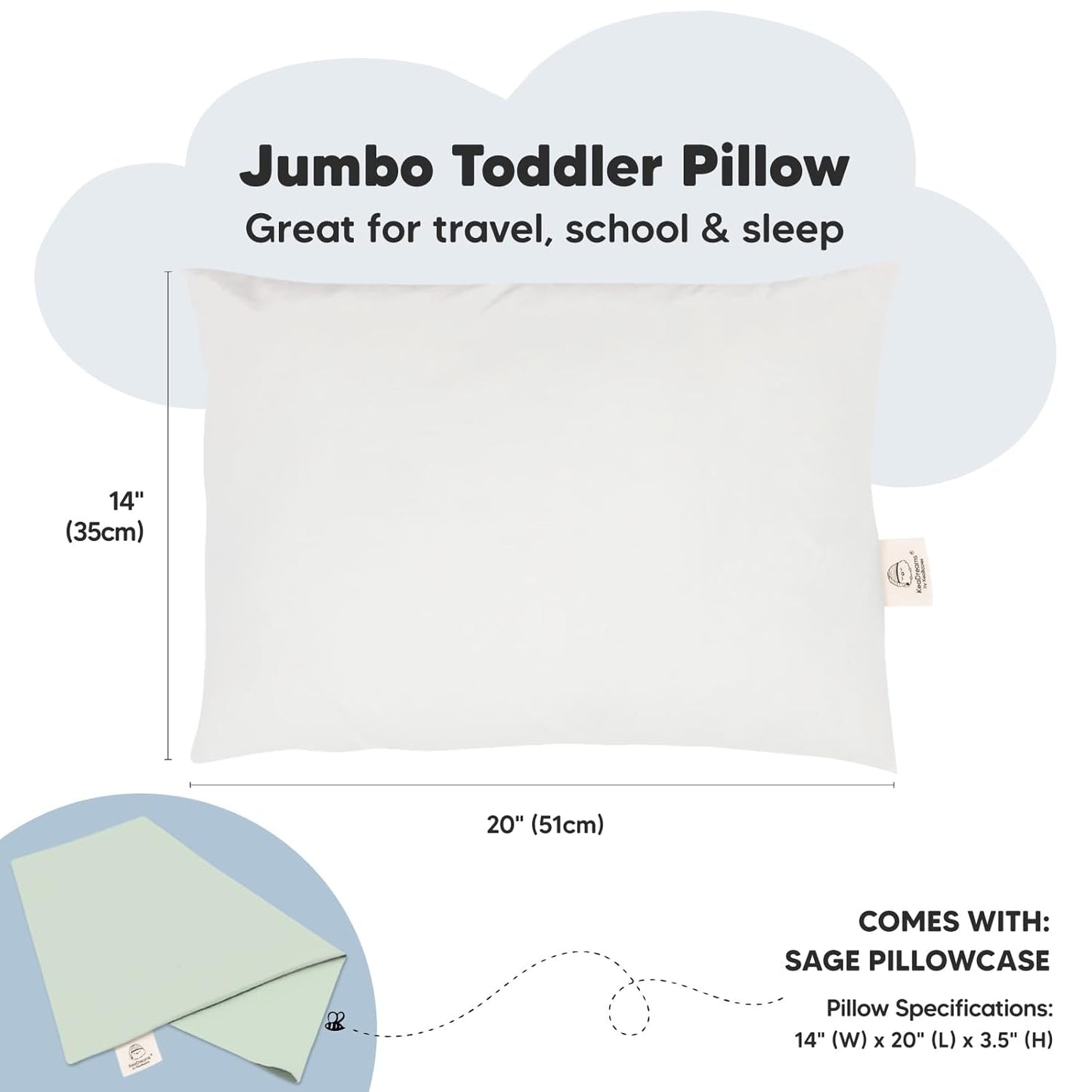 KeaBabies Toddler Pillow with Pillowcase, Jumbo 14X20 - Soft Organic Cotton Toddler Pillows for