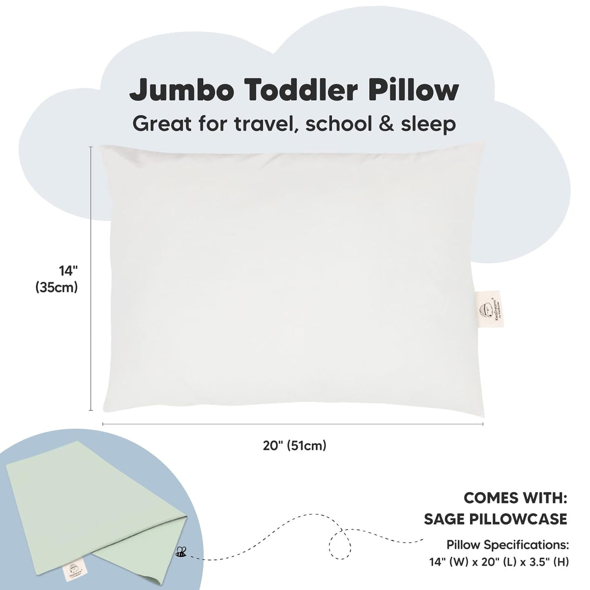 KeaBabies Toddler Pillow with Pillowcase, Jumbo 14X20 - Soft Organic Cotton Toddler Pillows for
