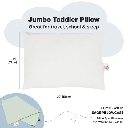KeaBabies Toddler Pillow with Pillowcase, Jumbo 14X20 - Soft Organic Cotton Toddler Pillows for