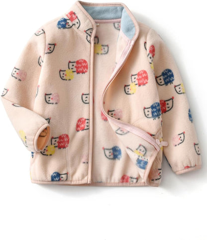 Kids Printed Polar Fleece Jacket Toddler Baby Boys Girls Autumn Winter Warm Sherpa Lining Outerwear