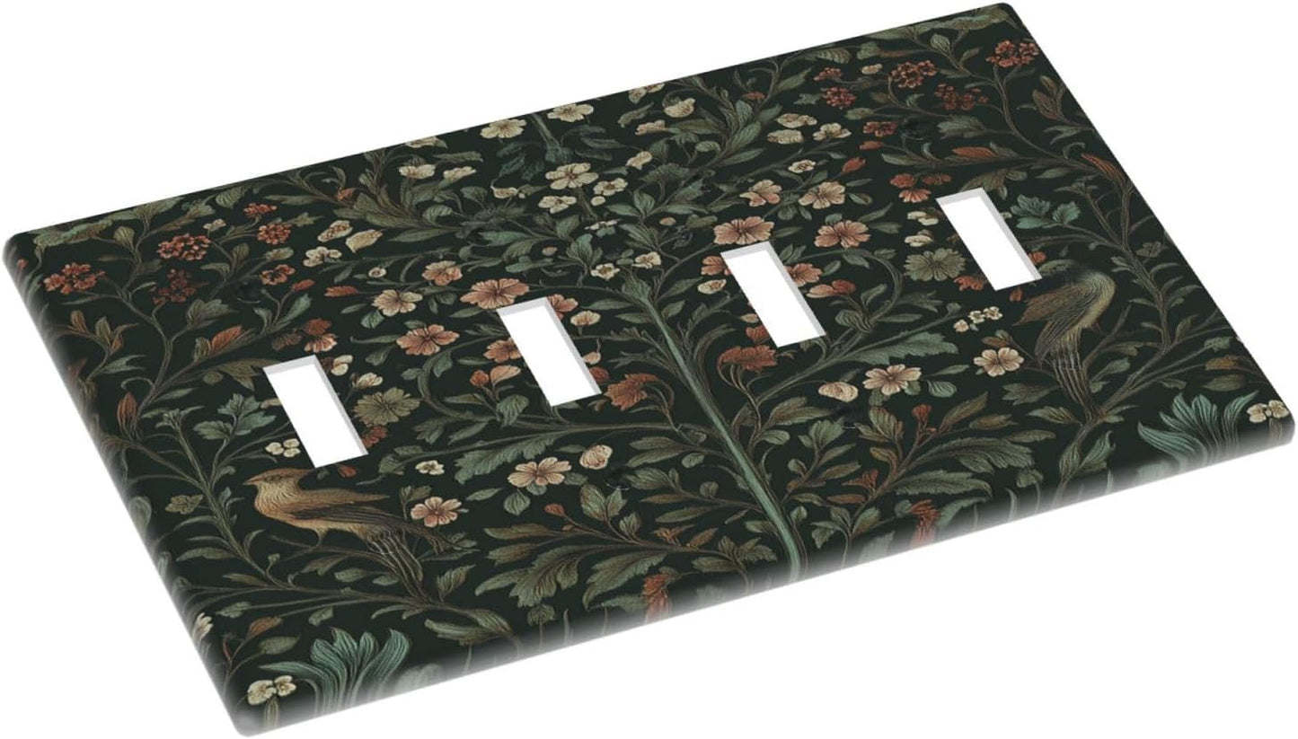 Light Switch Covers Vintage Morris Colorful Flower Green Leaf Quad Toggle Electrical Faceplate 4