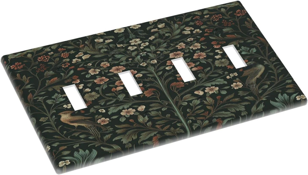 Light Switch Covers Vintage Morris Colorful Flower Green Leaf Quad Toggle Electrical Faceplate 4
