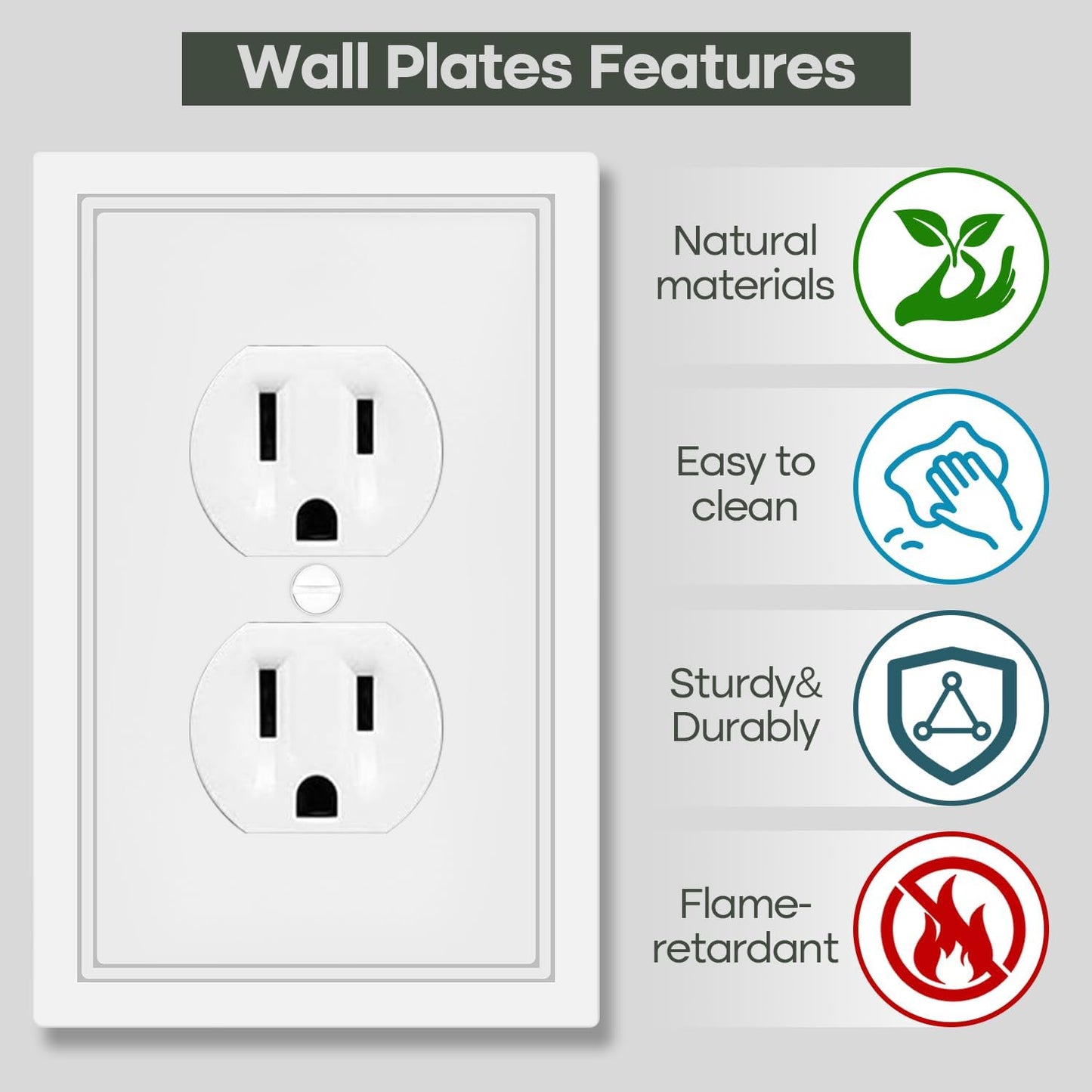 White Decorative Outlet Cover Wall Plates, Classic Switch Plates and Outlet Covers, Natural Bamboo
