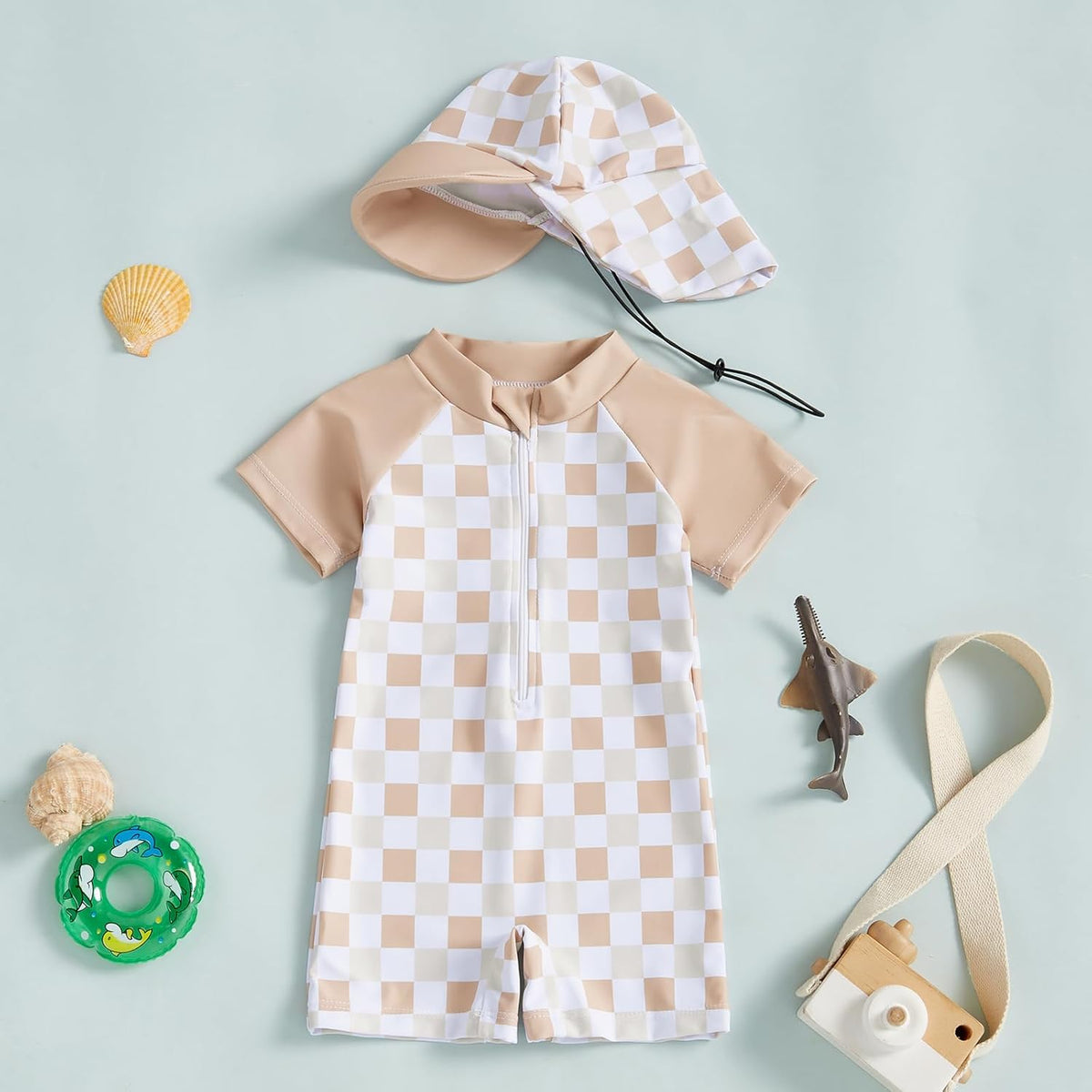 MAYUMMPY Baby Boys Girls Swimwear Casual Zipper One Pieces Rash Guard Swimsuit and Hat Beachwear