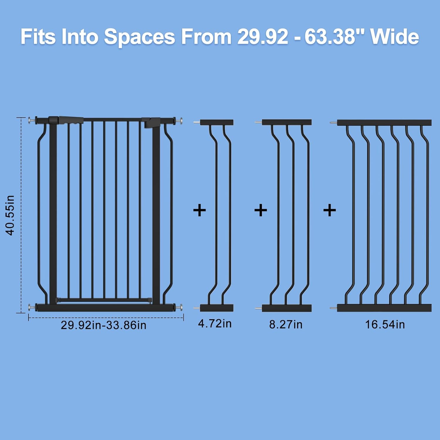 WAOWAO Extra Tall 40.55" Baby Gate 29.92-63.38" Wide Pressure Mounted Walk Through Swing Auto Close