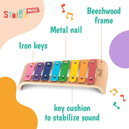 Stoie's Wooden Xylophone for Kids and Toddlers, Curved Design, 8 Notes of Rainbow Color, Tuned