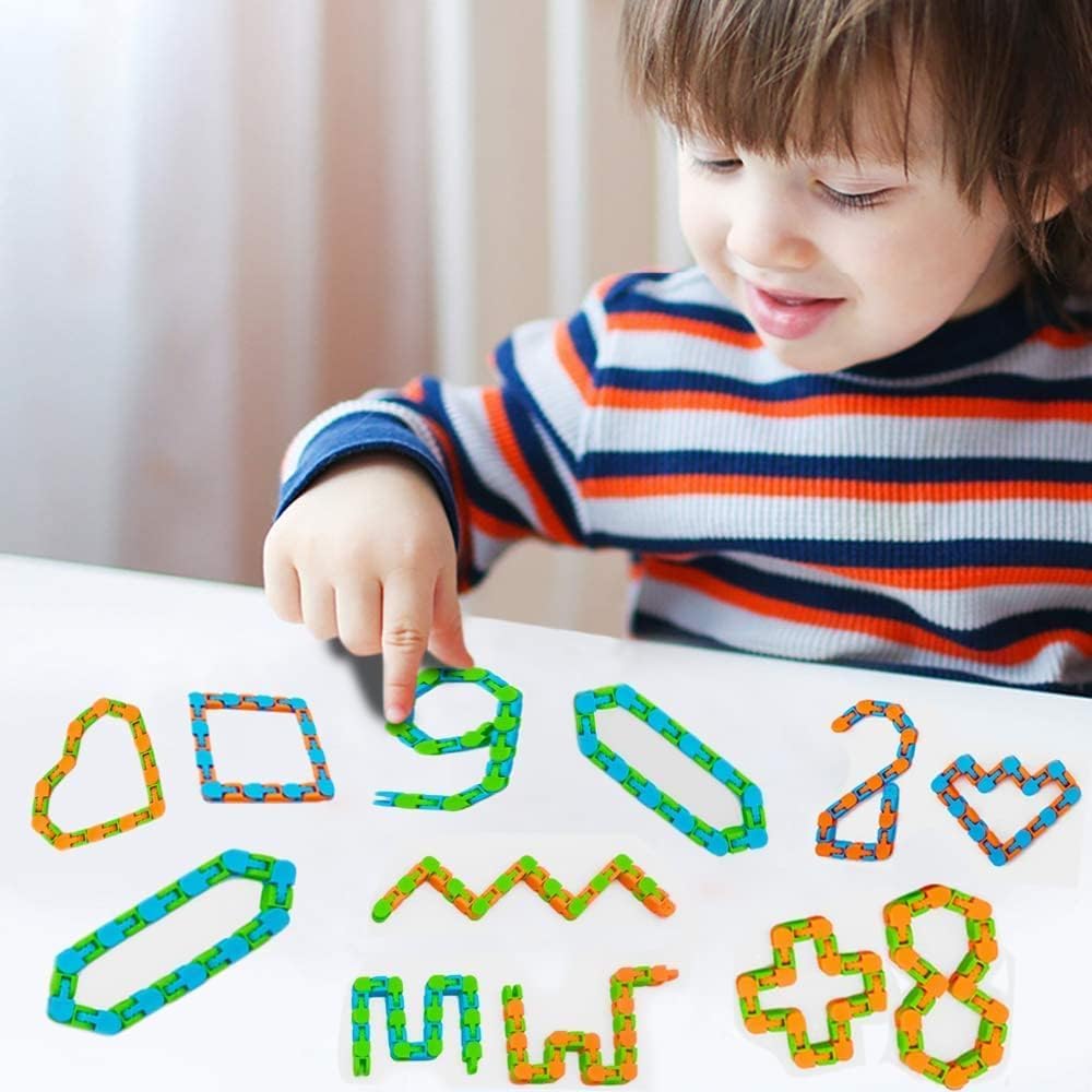 20pcs Random 24 Links Wacky Tracks Snap and Click Fidget Toys, Finger Sensory Toys, Snake Puzzles