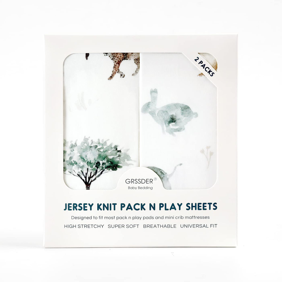 Stretchy Ultra Soft Jersey Knit Fitted Pack n Play Sheets Set 2 Pack, Portable/Mini Crib Sheets for