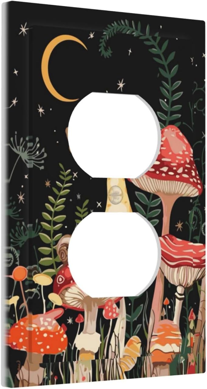 Moon Star Red Mushroom Forest Butterfly Green Plant Outlet Covers 1 Gang Duplex Light Switch Cover