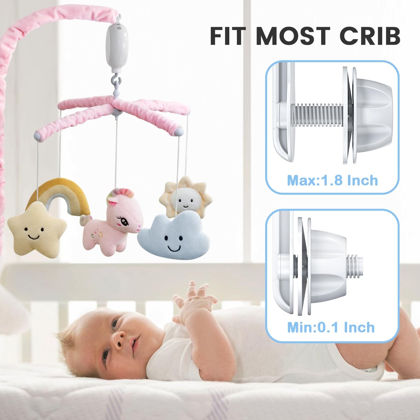 Feisike Crib Mobile for Girls - Baby Mobile for Crib with 35 Lullabies, 3 Modes Digital Musical