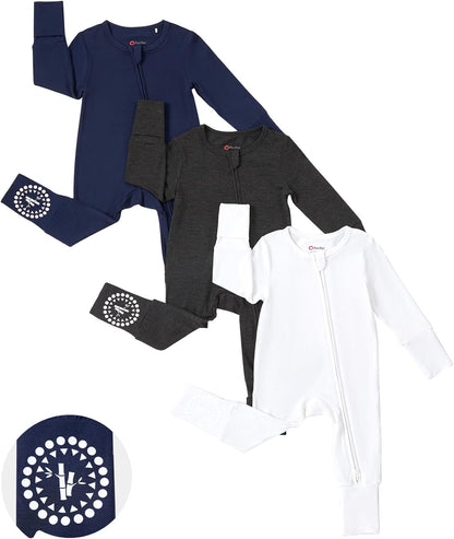 PATPAT Baby Footies Boys Girls - Bamboo Viscose - Zipper & Non-Slip Soles Romper Mitten - Footed &