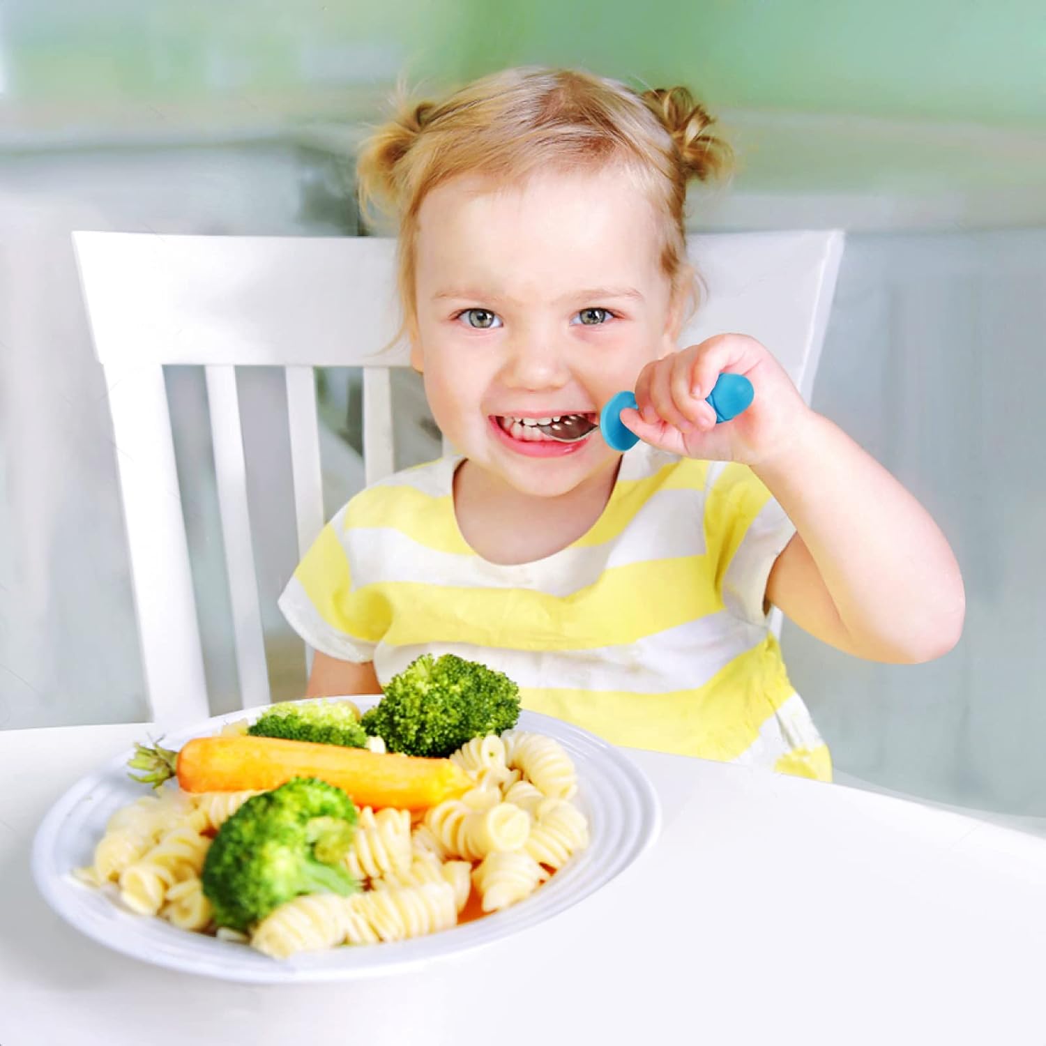 PandaEar 4 Set Baby Toddler Silicone Stainless Steel Utensils Silverware Spoon Fork for Baby