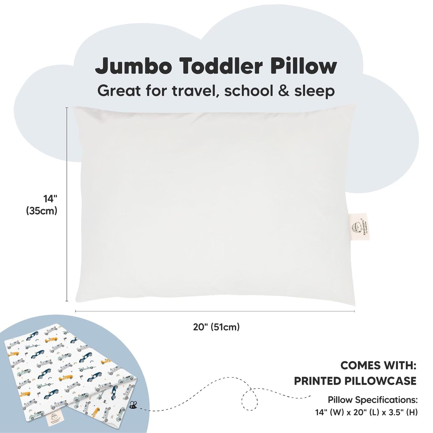 KeaBabies Toddler Pillow with Pillowcase, Jumbo 14X20 - Soft Organic Cotton Toddler Pillows for