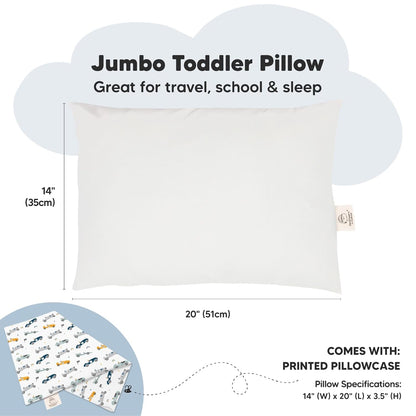 KeaBabies Toddler Pillow with Pillowcase, Jumbo 14X20 - Soft Organic Cotton Toddler Pillows for