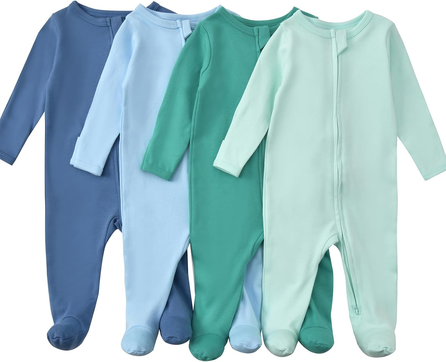 Aablexema Baby Footed Pajamas with Mitten Cuffs Zipper 4-Pack Infant Newborn Cotton Long Sleeve
