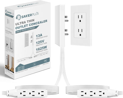 Outlet Concealer Power Strip-Outlet Cover Extender with 3AC Outlets-5ft Flat Plug Extension