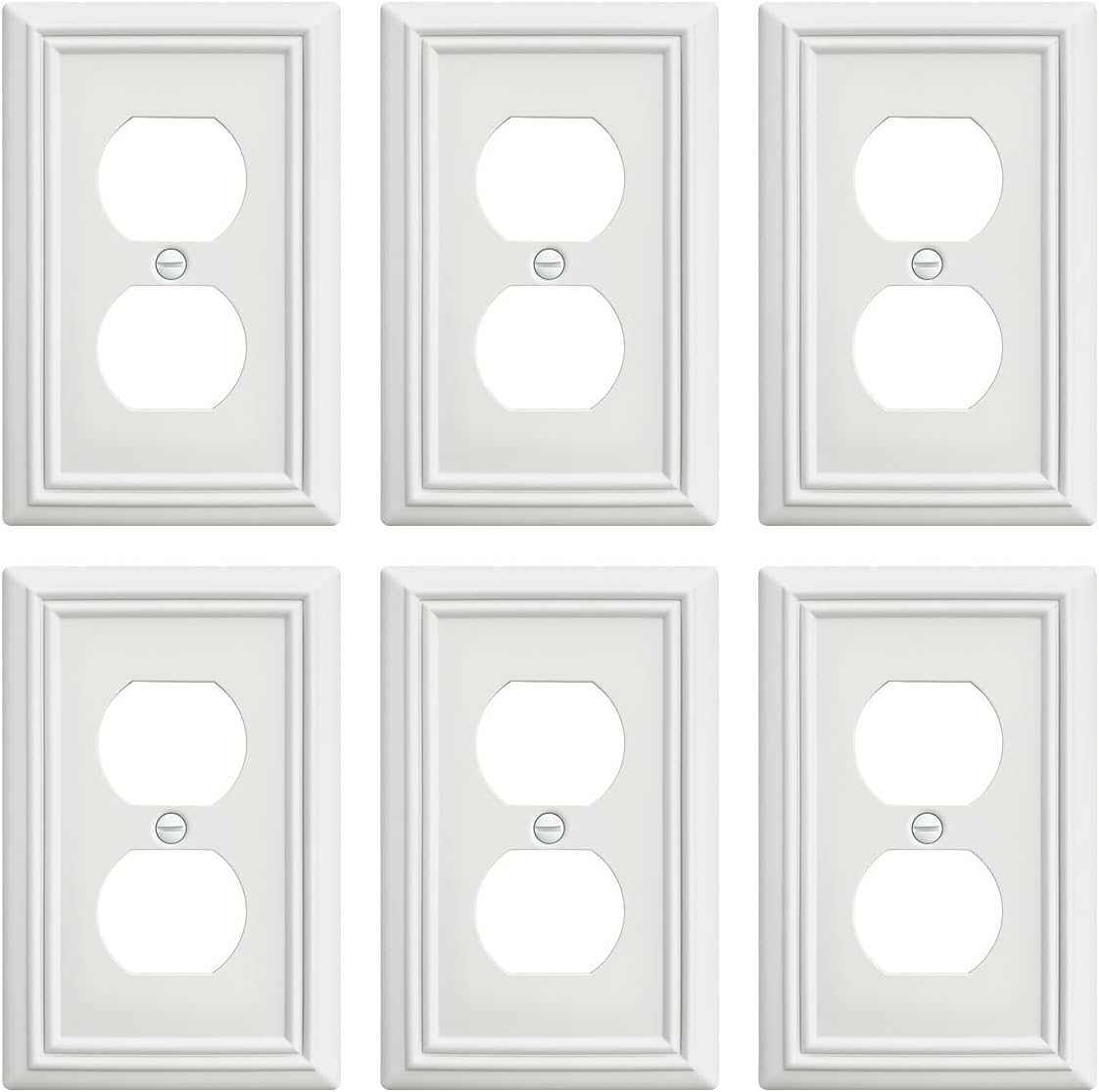 6-Pack Duplex Outlet Cover, Metal Wall Plate for Receptacle, Light Switch, Decorative Off White