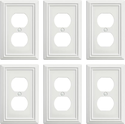 6-Pack Duplex Outlet Cover, Metal Wall Plate for Receptacle, Light Switch, Decorative Off White