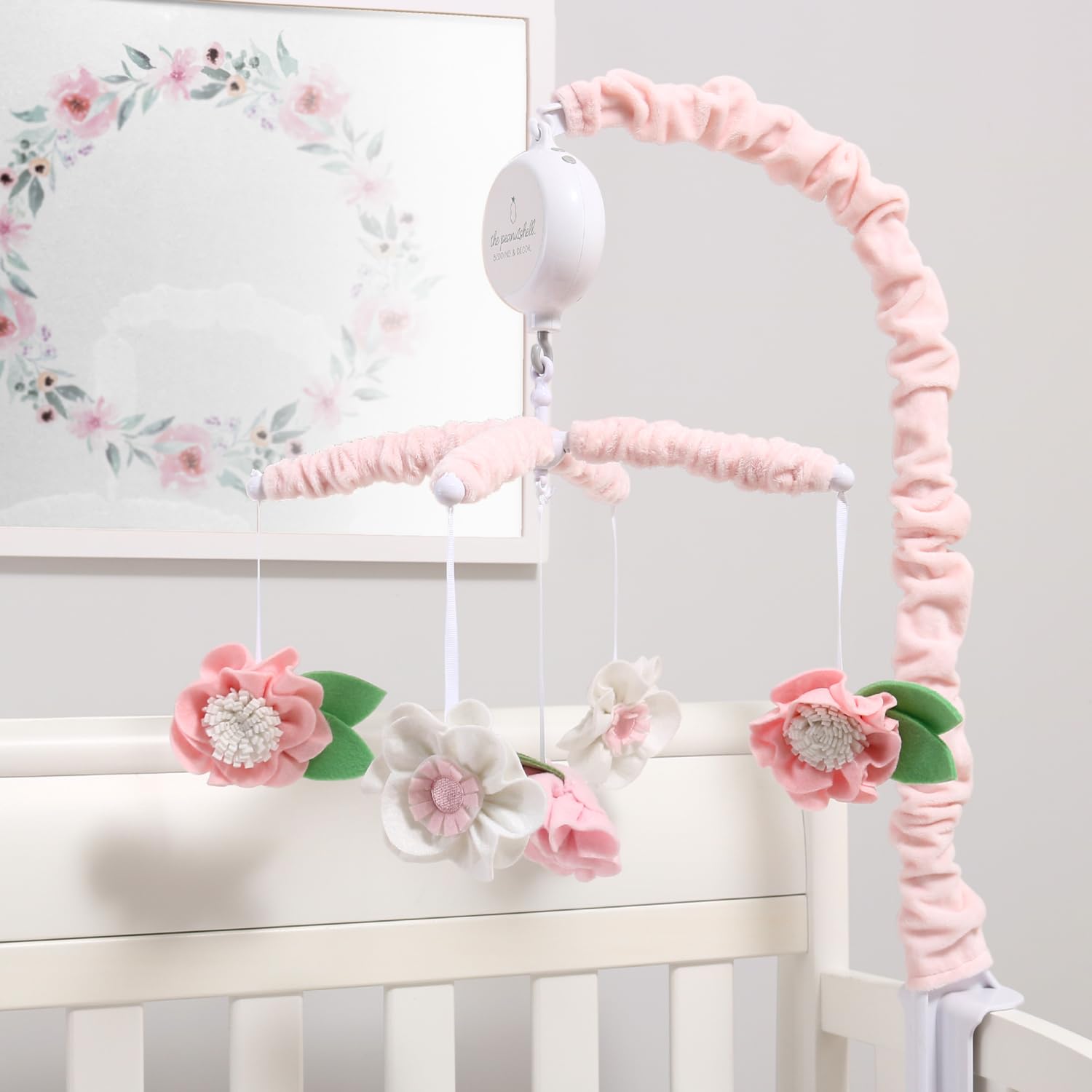 The Peanutshell Crib Mobile for Girls - Pink Musical Baby Crib Mobile with 12 Lullabies, Flower
