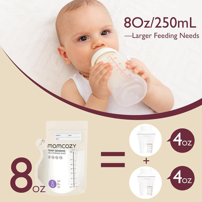 Momcozy Easy Pour Breastmilk Storage Bag, 8Oz, Temp-Sensing Color Change, 60 Count Milk Bag with