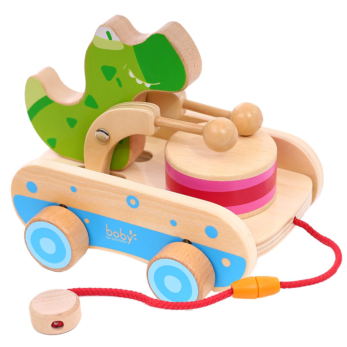 Baby Gift Wooden Toddler Pull Toy, Crocodile Drum Tapping Children's Toy, Baby dragging and
