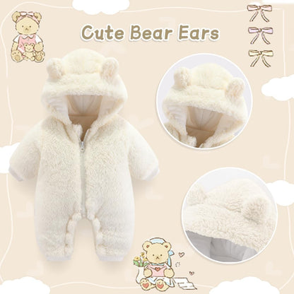 UVIPC Baby Newborn Bear Outfit Fleece Snowsuit Winter Clothes Hooded Jumpsuit Romper for Baby boy