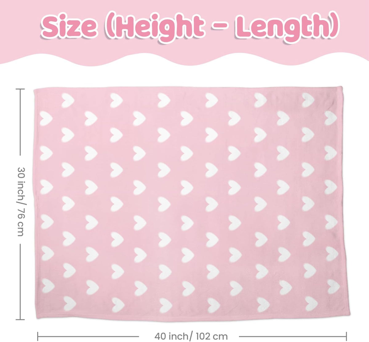 Heart Minky Baby Blanket 30 x 40 Inches for Girls, Soft Plush Receiving Blanket with Dotted Back