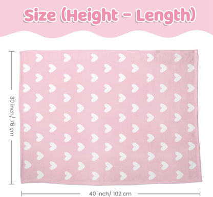 Heart Minky Baby Blanket 30 x 40 Inches for Girls, Soft Plush Receiving Blanket with Dotted Back