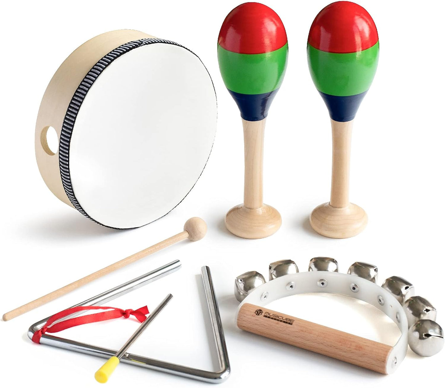 MUSICUBE 7 Pcs Musical Instrument Toys Set for Kids Wooden Percussion Instrument with Hand Drum