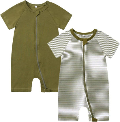 Feidoog Baby Boys 2Pack Rompers Summer Short Sleeve 2 Way Zipper One-Piece Romper Jumpsuit Sleep