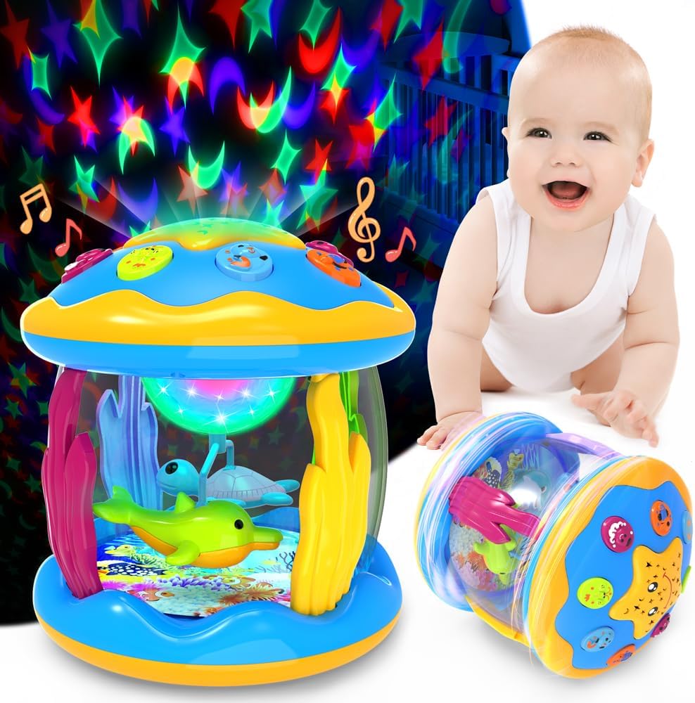 Baby Toys 6 to 12 Months - Musical Projector Rotating Light Up Toys, Tummy Time for Infant 12-18