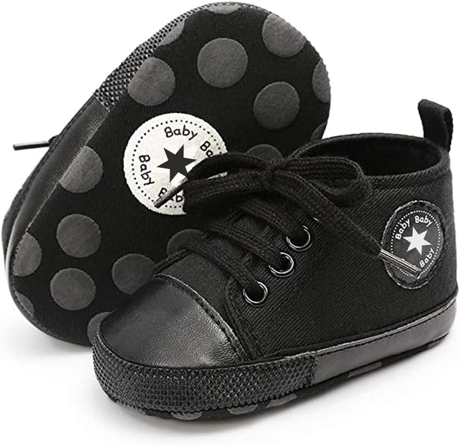Unisex Baby Girls Boys Canvas High-top Shoes, Newborn Infant Anti-Slip Soft Sole Frist Walking