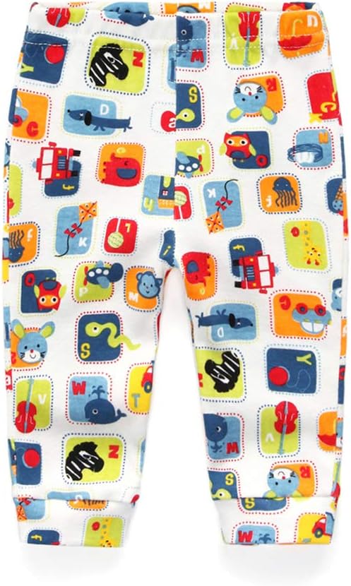 Unisex Newborn Baby Cotton 4-Pack Pants Embroidery Pringting Casual Leggings 0-24 Months for Boys