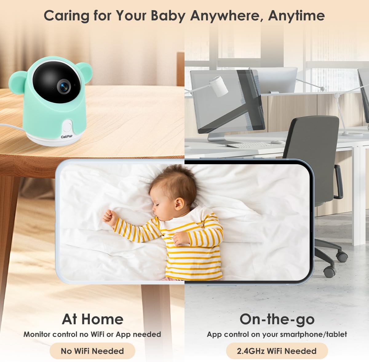 Baby Monitor with Camera and Audio, 1080P Baby Camera Monitor WiFi Smartphone App Control Night